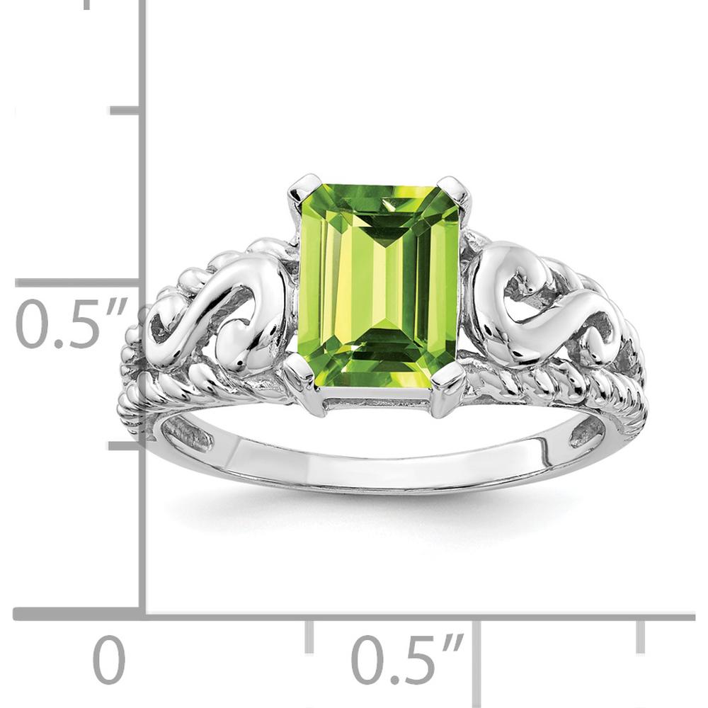 14K White Gold 8x6mm Emerald Cut Peridot Ring - 1.75 Carat Total Peridot Weight by Monteluci Fine Jewelry