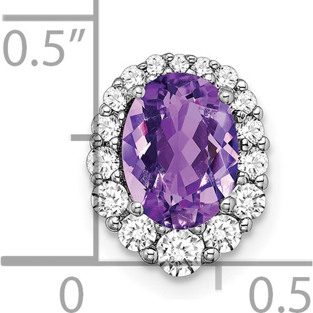 14K White Gold 8x6mm Oval Amethyst and Diamond Halo Pendant - 1.25 Carat Amethyst, 0.185 Carat Total Diamond Weight by Lumare Gioia