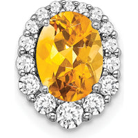 14K White Gold 8x6mm Oval Citrine and Diamond Halo Pendant - 1.25 Carat Total Citrine Weight by Lumare Gioia