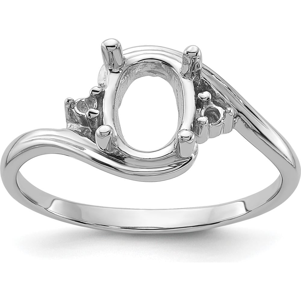 14K White Gold 8x6mm Oval Gemstone Ring Mounting with 0.03 Carat Diamond Accents by Monteluci Fine Jewelry