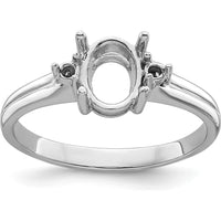 14K White Gold 8x6mm Oval Gemstone Ring Mounting with Polished Rhodium Finish by Monteluci Fine Jewelry