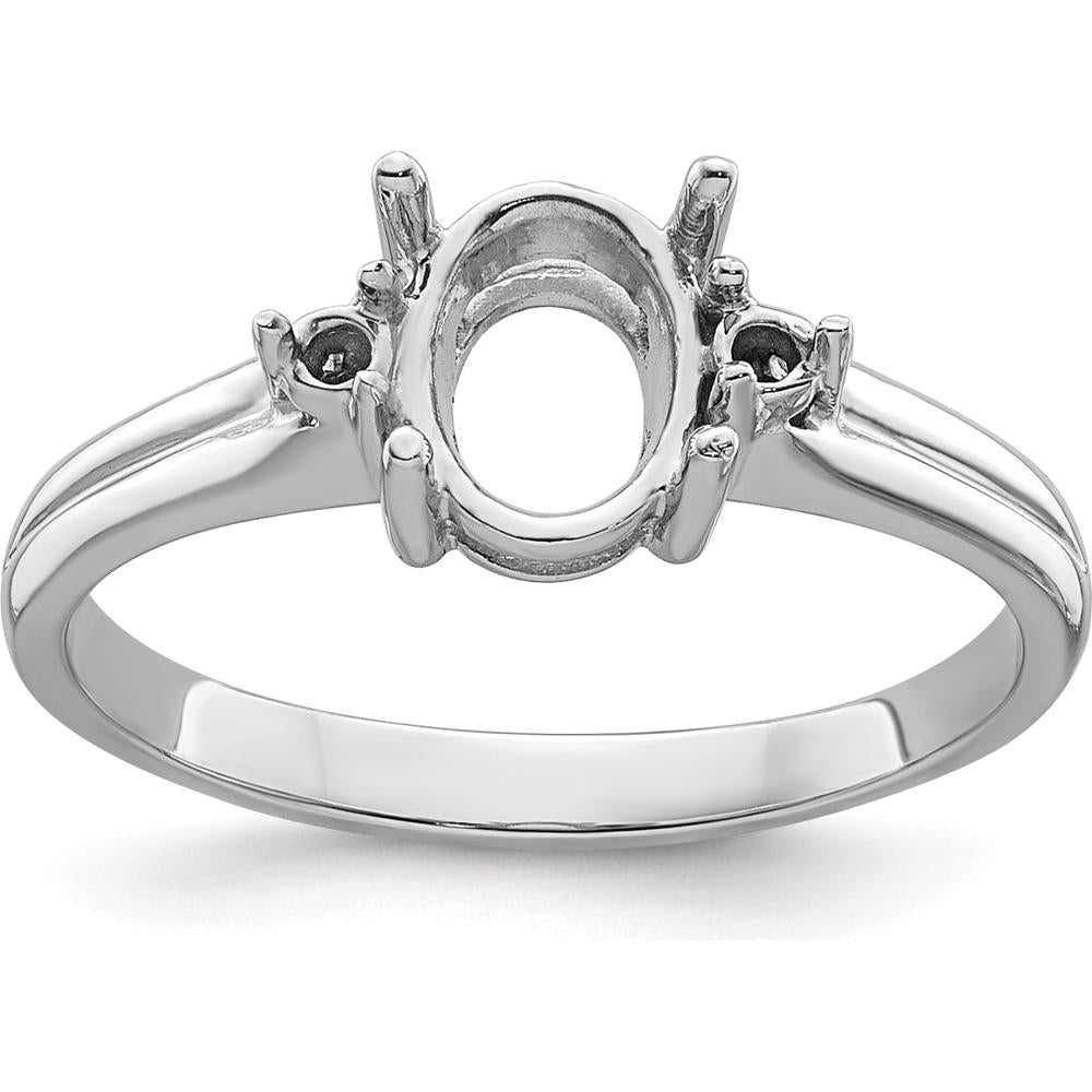 14K White Gold 8x6mm Oval Gemstone Ring Mounting with Polished Rhodium Finish by Monteluci Fine Jewelry