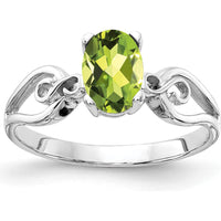 14K White Gold 8x6mm Oval Natural Peridot Ring - 0.85 Carat Gemstone Weight by Monteluci Fine Jewelry