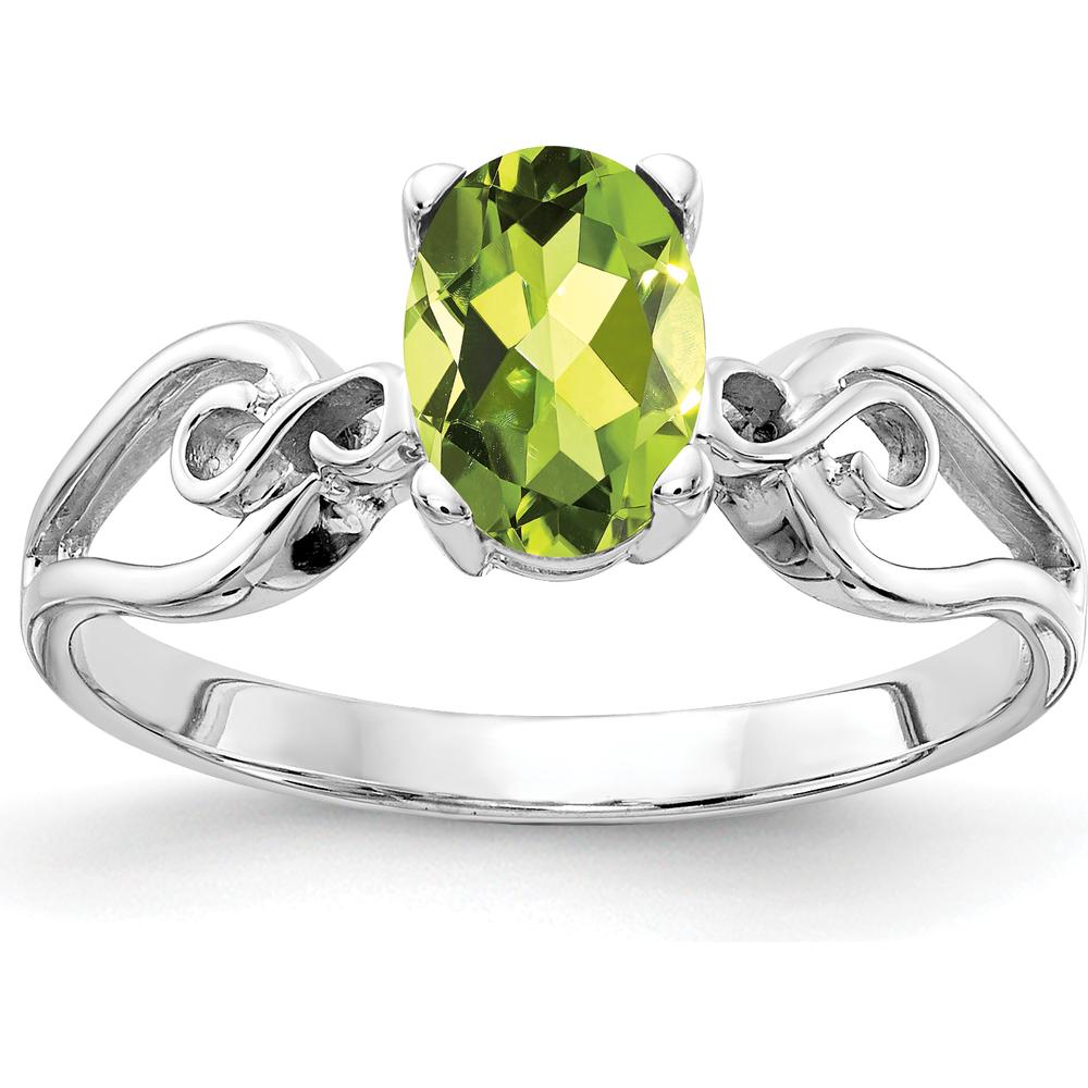 14K White Gold 8x6mm Oval Natural Peridot Ring - 0.85 Carat Gemstone Weight by Monteluci Fine Jewelry
