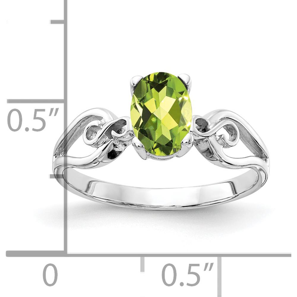 14K White Gold 8x6mm Oval Natural Peridot Ring - 0.85 Carat Gemstone Weight by Monteluci Fine Jewelry
