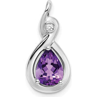 14K White Gold 8x6mm Pear Amethyst and Round Diamond Pendant - 0.85 Carat Amethyst and 0.02 Carat Diamond by Lumare Gioia