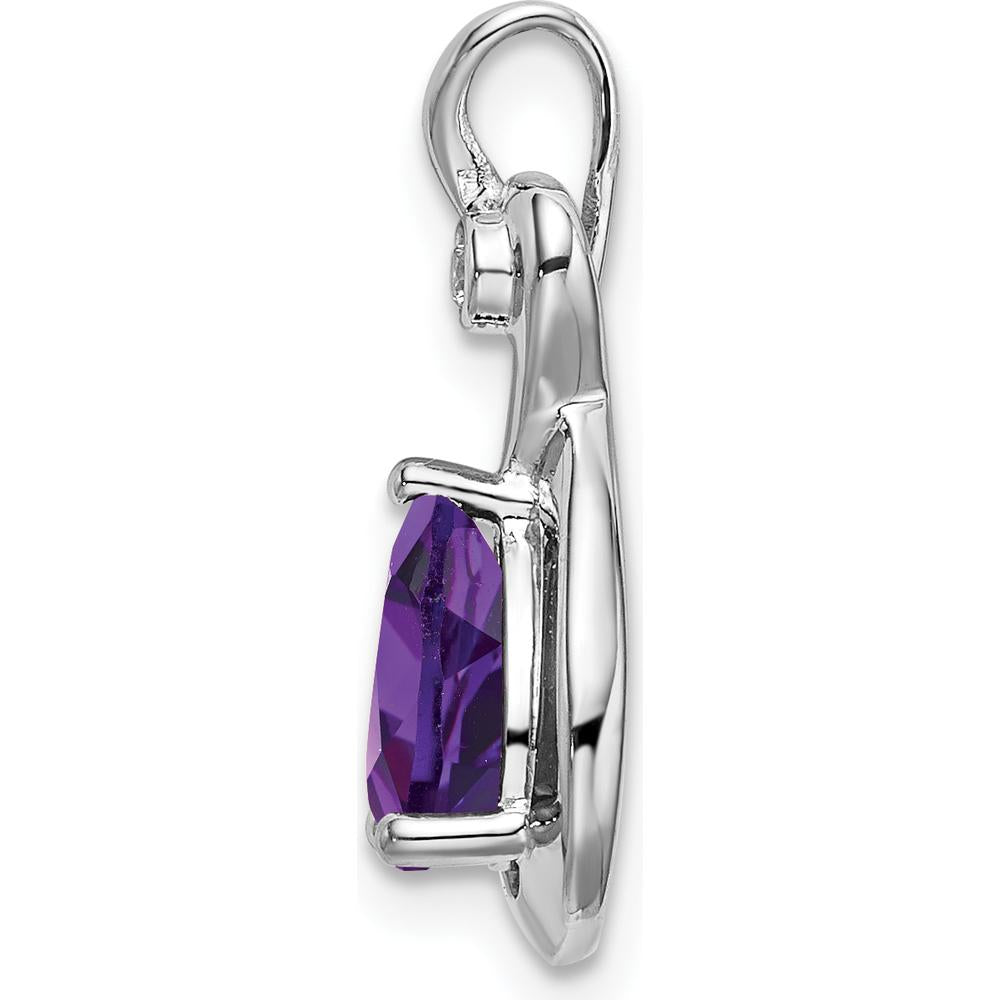 14K White Gold 8x6mm Pear Amethyst and Round Diamond Pendant - 0.85 Carat Amethyst and 0.02 Carat Diamond by Lumare Gioia