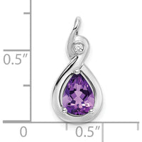 14K White Gold 8x6mm Pear Amethyst and Round Diamond Pendant - 0.85 Carat Amethyst and 0.02 Carat Diamond by Lumare Gioia