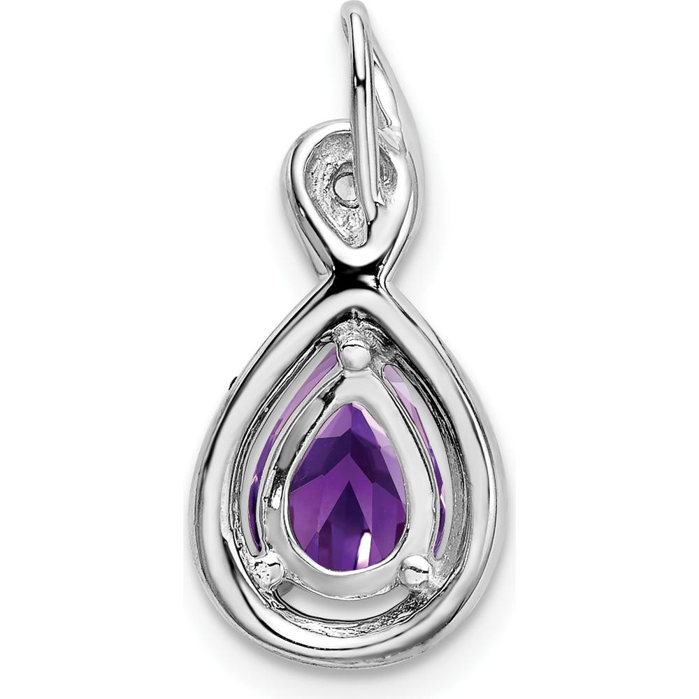14K White Gold 8x6mm Pear Amethyst and Round Diamond Pendant - 0.85 Carat Amethyst and 0.02 Carat Diamond by Lumare Gioia