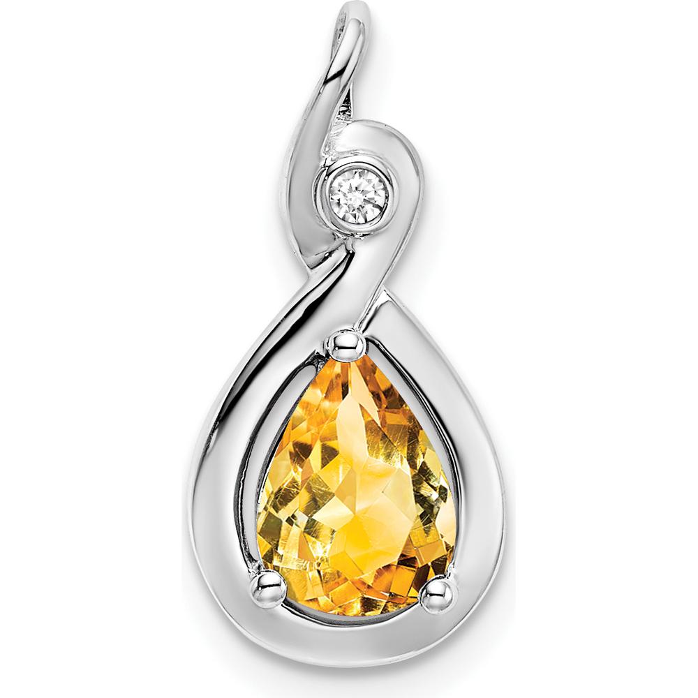 14K White Gold 8x6mm Pear Citrine and Round Diamond Chain Slide Pendant - 0.8 Carat Citrine, 0.02 Carat Diamond by Lumare Gioia