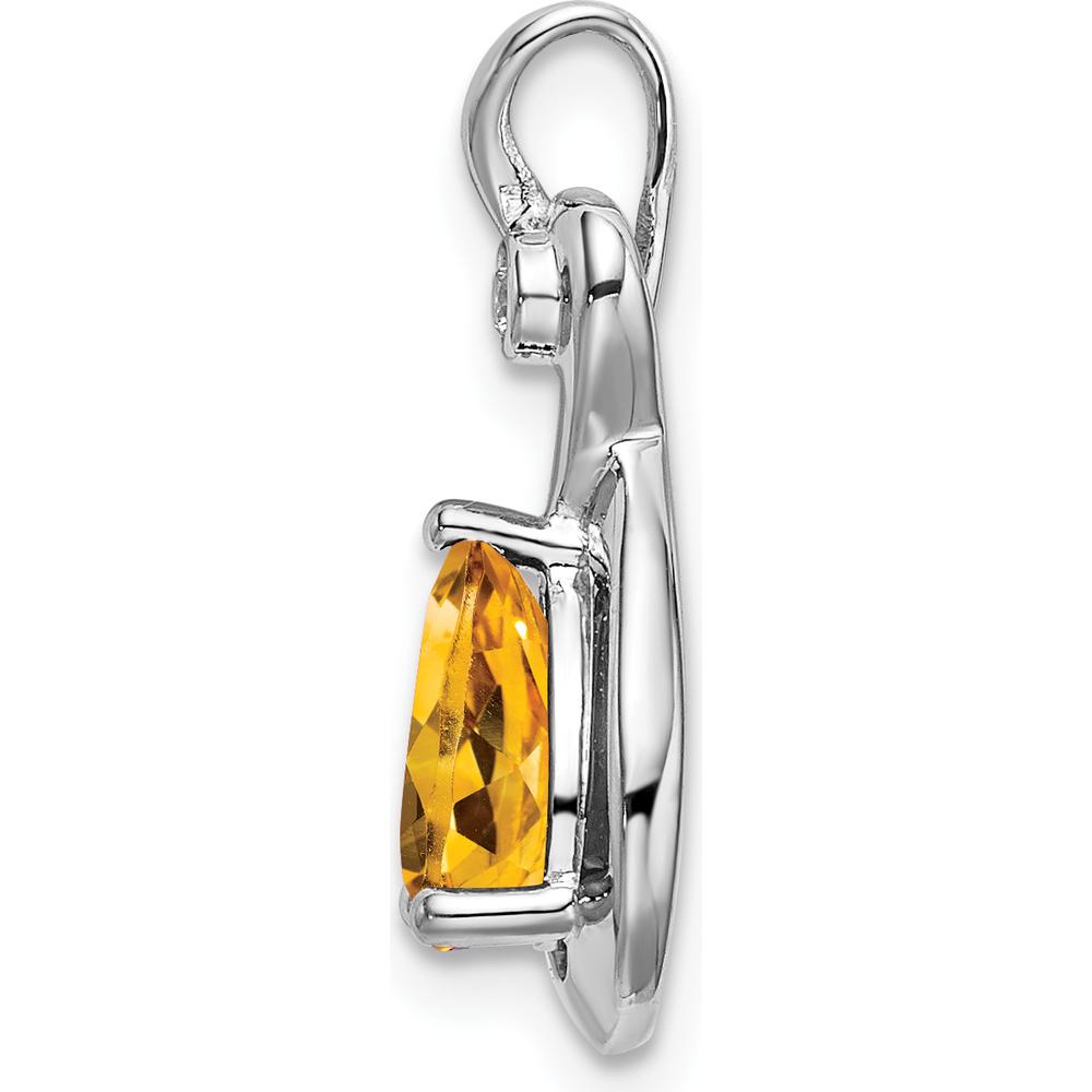 14K White Gold 8x6mm Pear Citrine and Round Diamond Chain Slide Pendant - 0.8 Carat Citrine, 0.02 Carat Diamond by Lumare Gioia