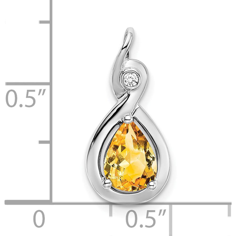 14K White Gold 8x6mm Pear Citrine and Round Diamond Chain Slide Pendant - 0.8 Carat Citrine, 0.02 Carat Diamond by Lumare Gioia