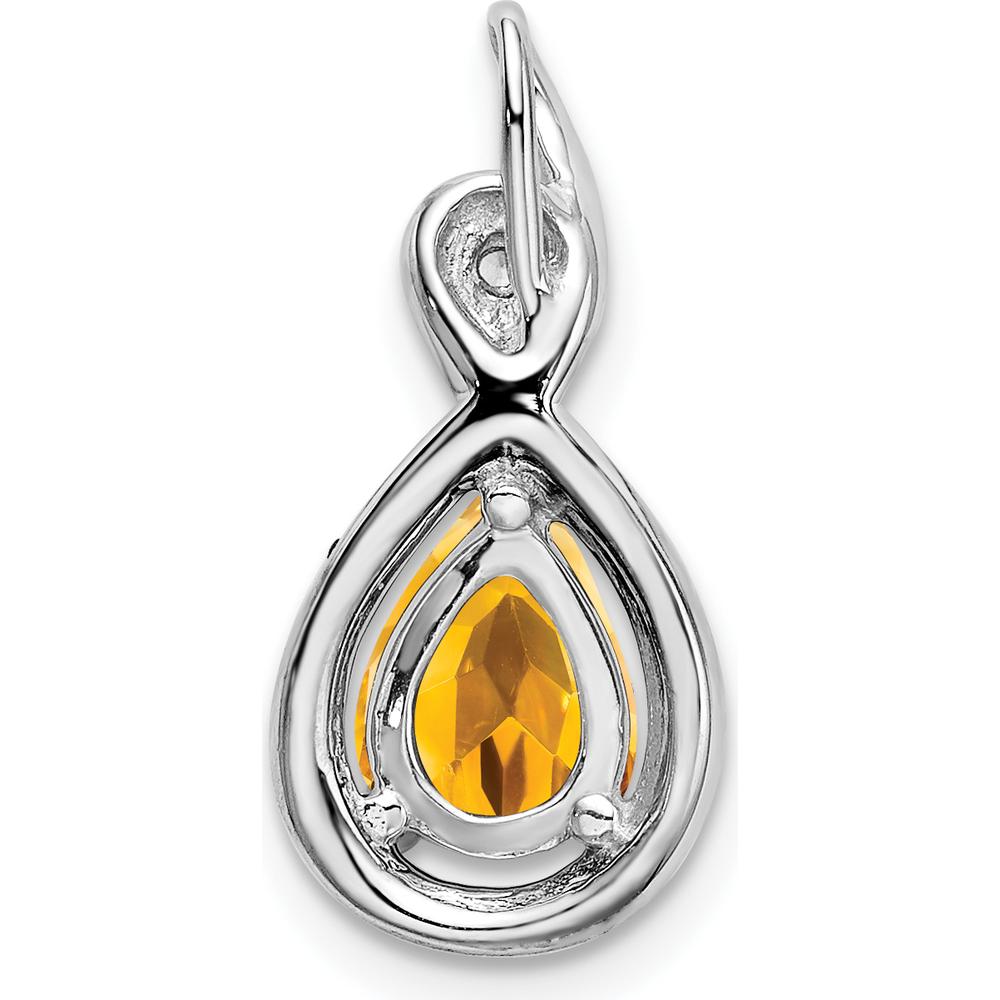 14K White Gold 8x6mm Pear Citrine and Round Diamond Chain Slide Pendant - 0.8 Carat Citrine, 0.02 Carat Diamond by Lumare Gioia