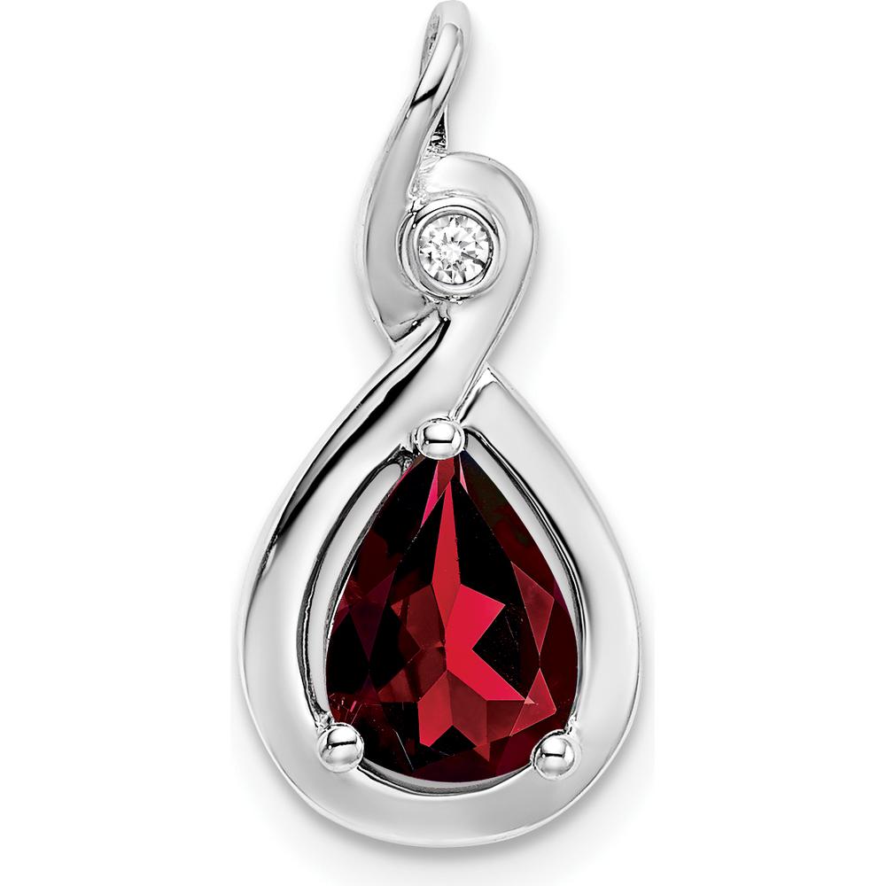 14K White Gold 8x6mm Pear Garnet and Diamond Chain Slide Pendant - 1.42 Carat Total Gemstone Weight by Lumare Gioia