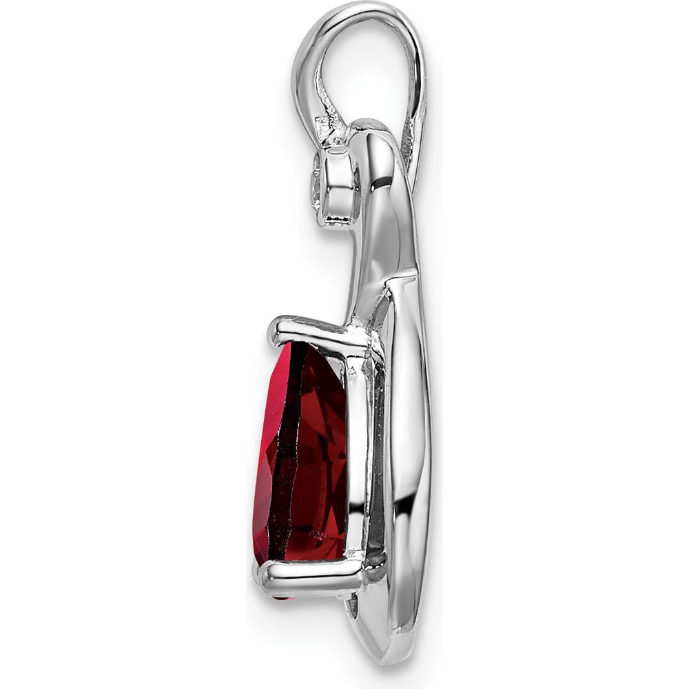 14K White Gold 8x6mm Pear Garnet and Diamond Chain Slide Pendant - 1.42 Carat Total Gemstone Weight by Lumare Gioia
