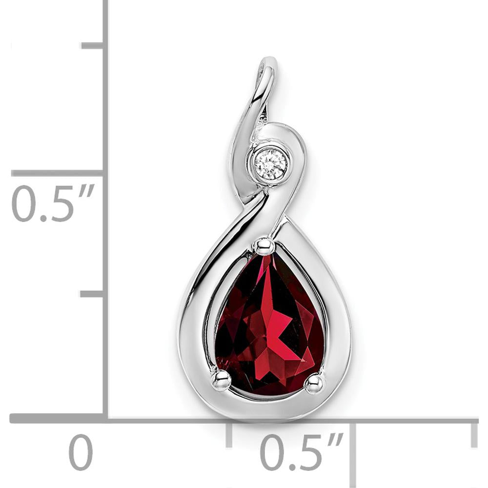 14K White Gold 8x6mm Pear Garnet and Diamond Chain Slide Pendant - 1.42 Carat Total Gemstone Weight by Lumare Gioia