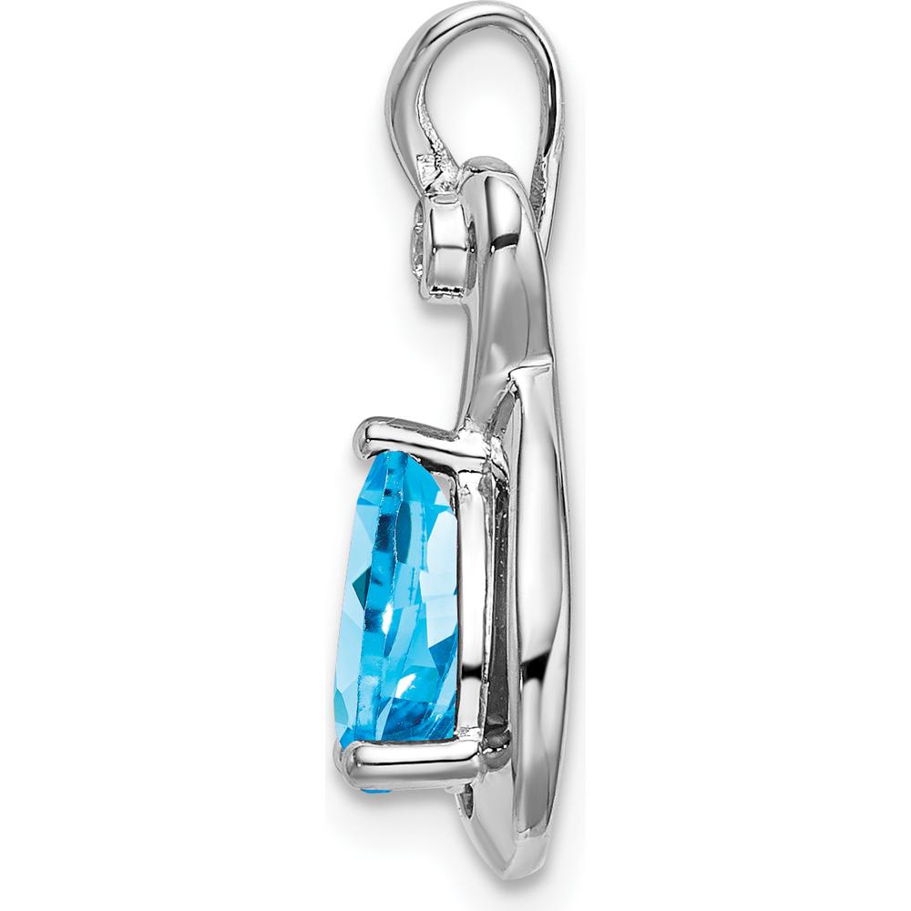 14K White Gold 8x6mm Pear Swiss Blue Topaz and Round Diamond Pendant - 1.37 Carat Total Gem Weight by Lumare Gioia