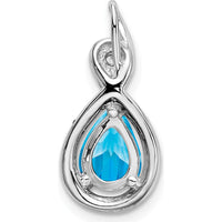 14K White Gold 8x6mm Pear Swiss Blue Topaz and Round Diamond Pendant - 1.37 Carat Total Gem Weight by Lumare Gioia