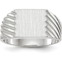 14K White Gold 9.0x10.0mm Closed Back Signet Ring with Satin Finish by 0