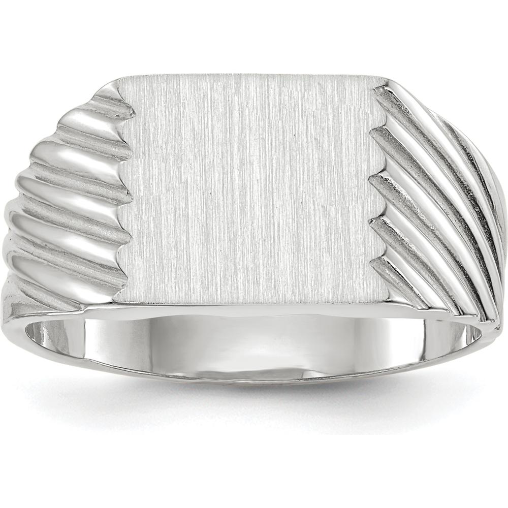 14K White Gold 9.0x10.0mm Closed Back Signet Ring with Satin Finish by 0