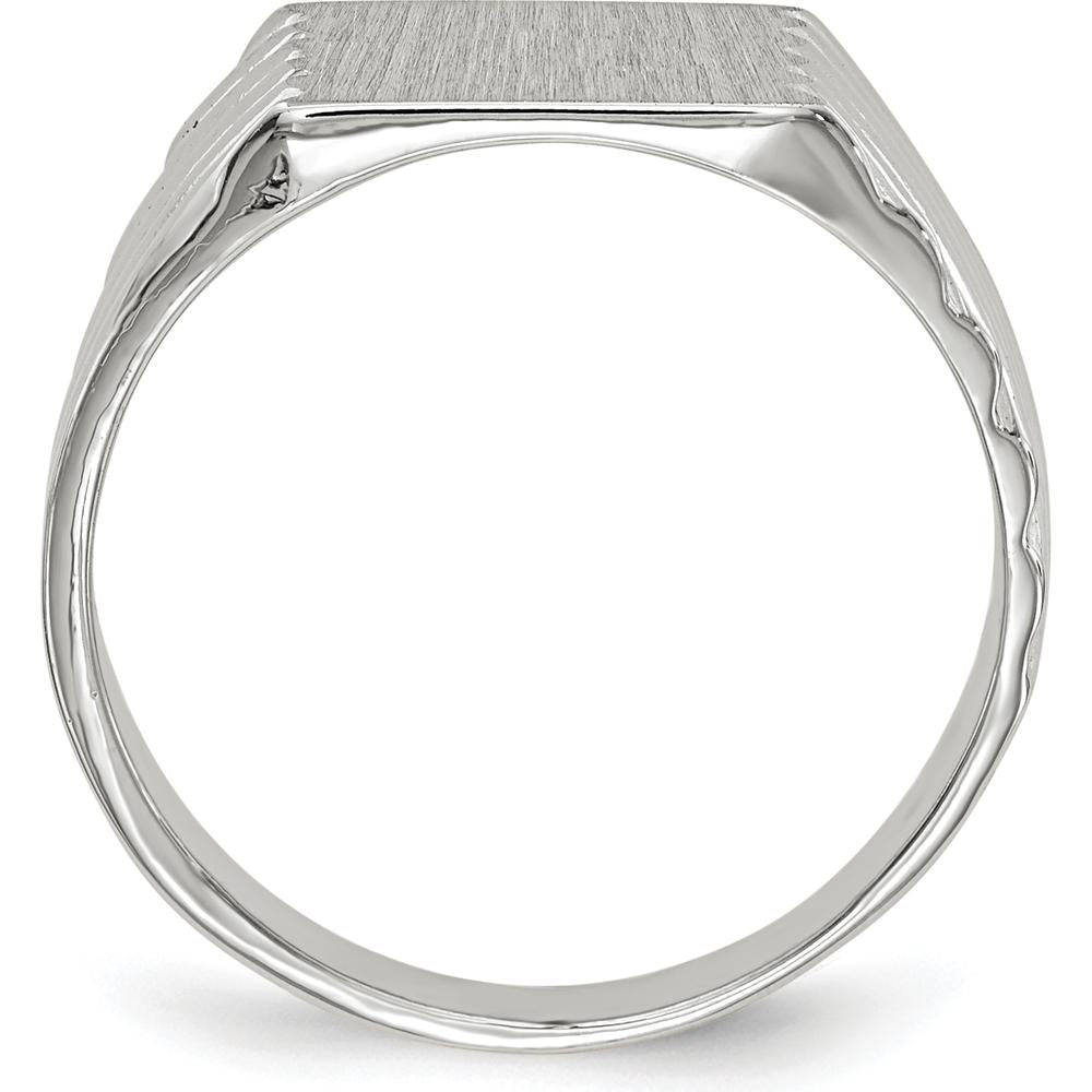 14K White Gold 9.0x10.0mm Closed Back Signet Ring with Satin Finish by 0
