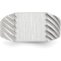 14K White Gold 9.0x10.0mm Closed Back Signet Ring with Satin Finish by 0