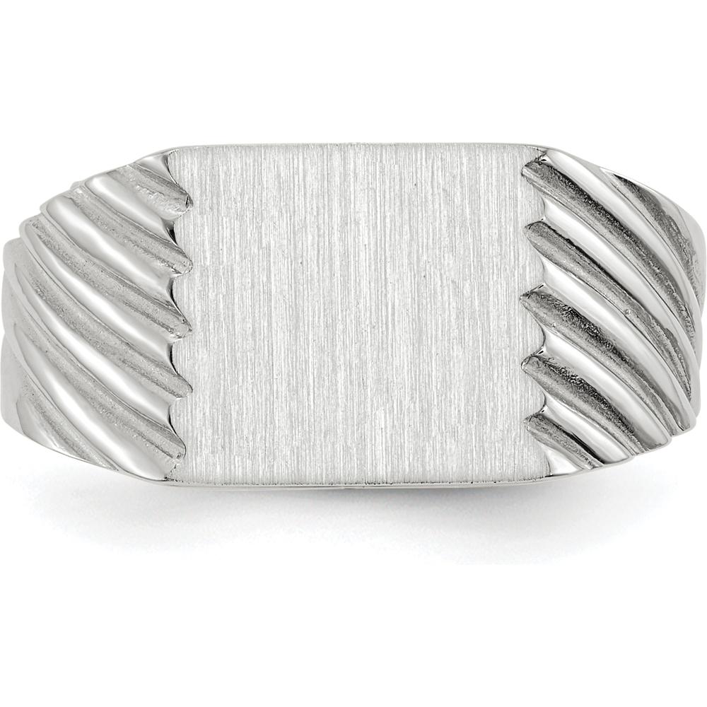 14K White Gold 9.0x10.0mm Closed Back Signet Ring with Satin Finish by 0