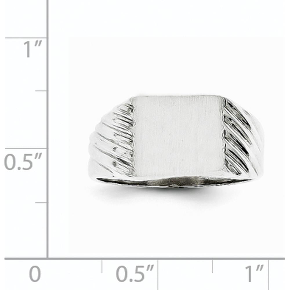 14K White Gold 9.0x10.0mm Closed Back Signet Ring with Satin Finish by 0