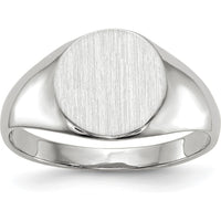 14K White Gold 9.0x9.5mm Closed Back Signet Ring with Polished & Brushed Satin Finish by 0