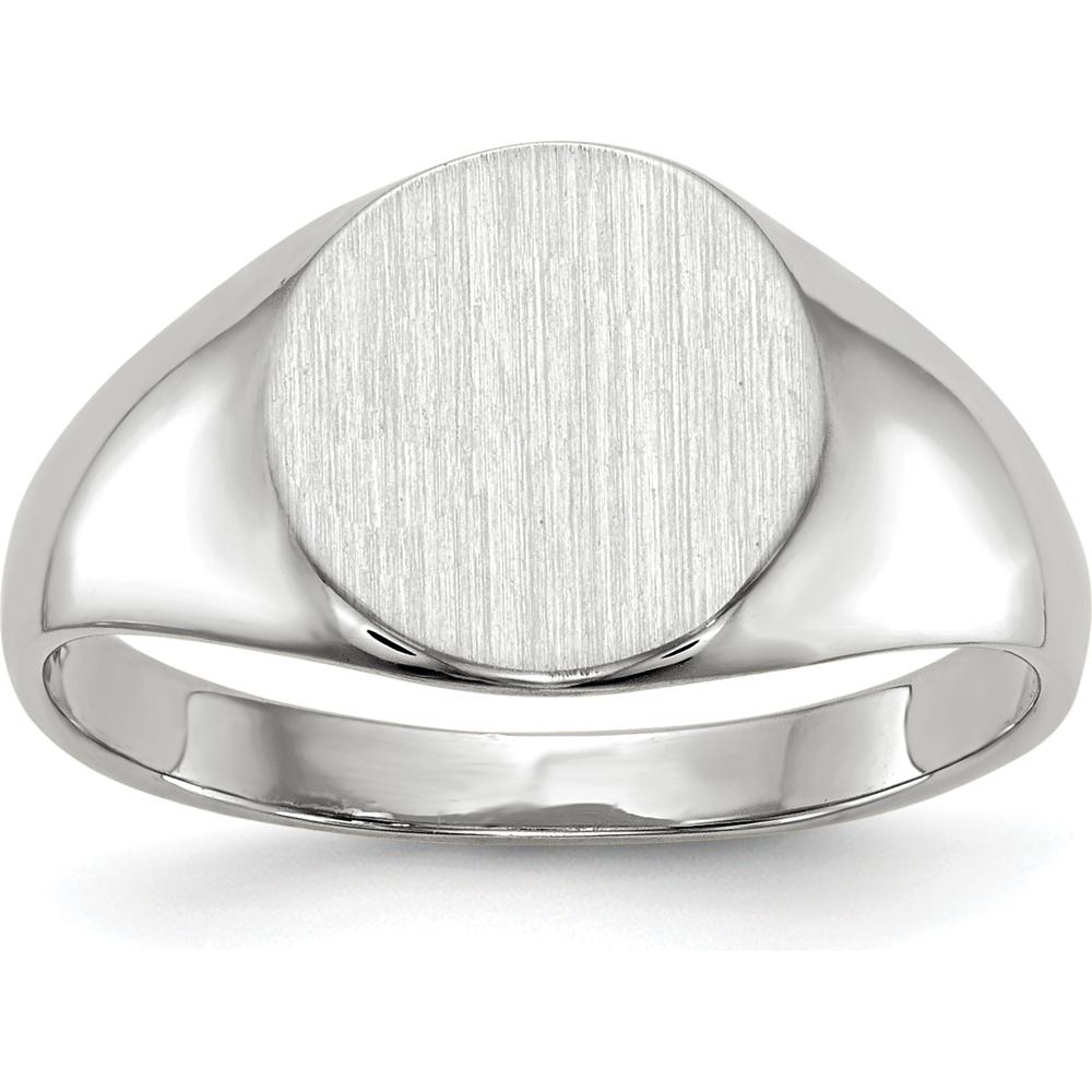 14K White Gold 9.0x9.5mm Closed Back Signet Ring with Polished & Brushed Satin Finish by 0