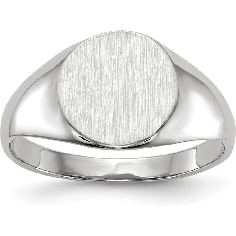 14K White Gold 9.0x9.5mm Closed Back Signet Ring with Polished & Brushed Satin Finish by 0
