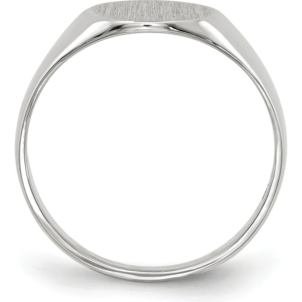 14K White Gold 9.0x9.5mm Closed Back Signet Ring with Polished & Brushed Satin Finish by 0