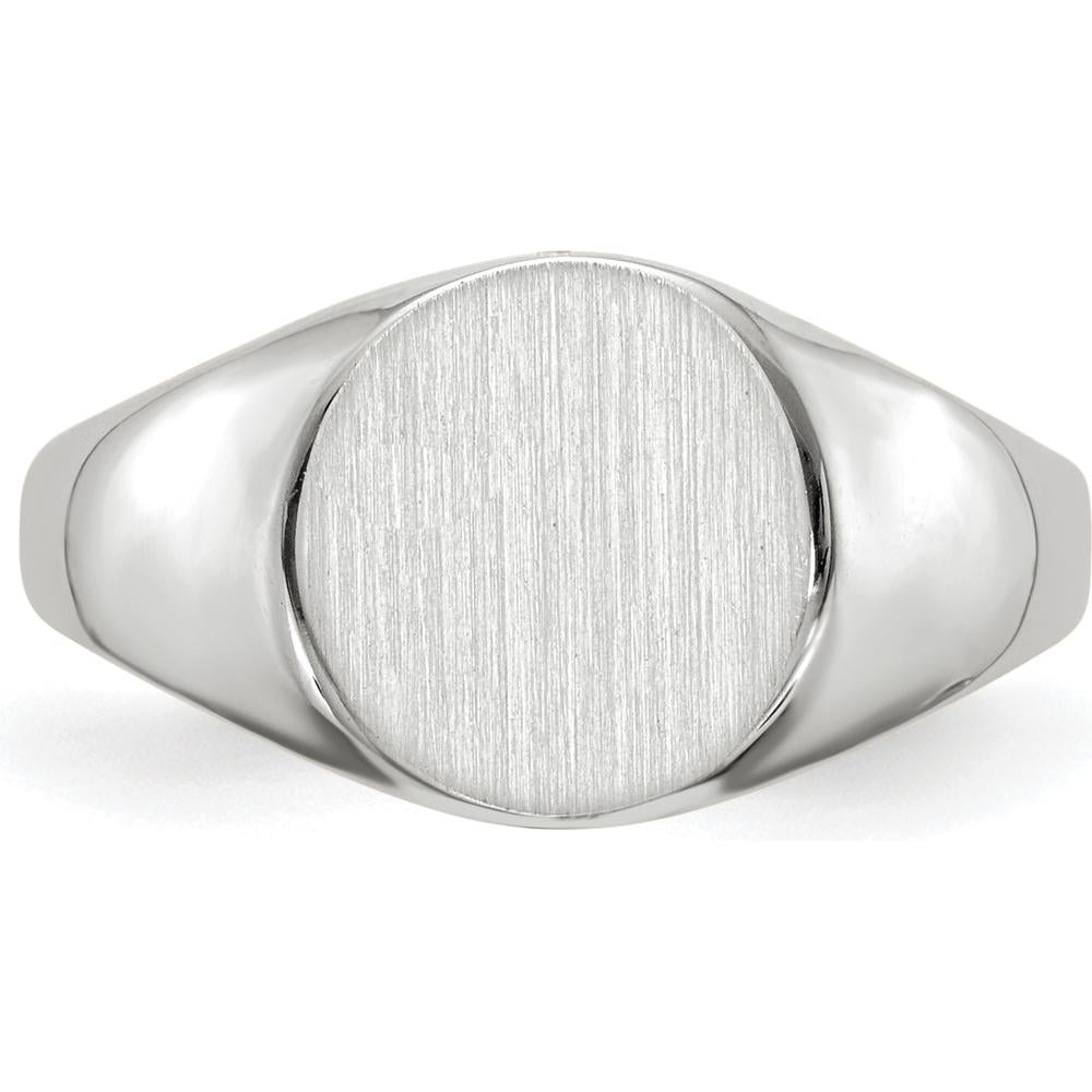 14K White Gold 9.0x9.5mm Closed Back Signet Ring with Polished & Brushed Satin Finish by 0