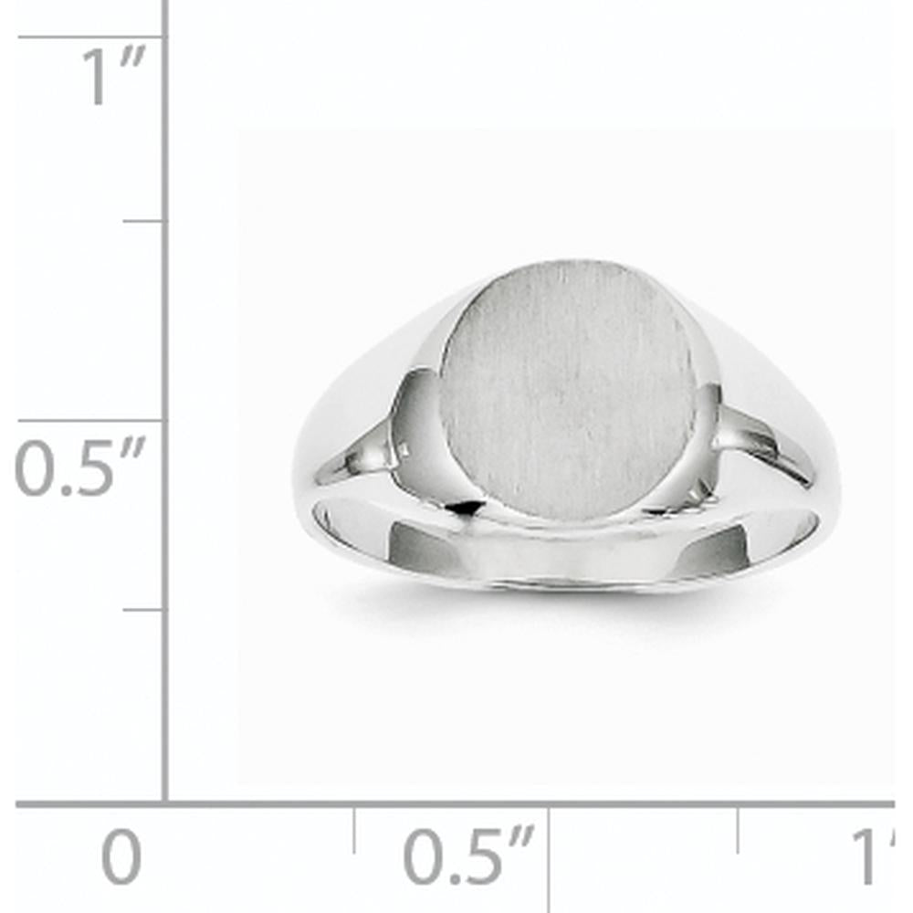 14K White Gold 9.0x9.5mm Closed Back Signet Ring with Polished & Brushed Satin Finish by 0
