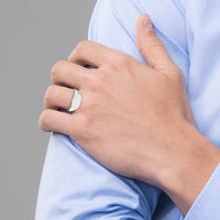 14K White Gold 9.0x9.5mm Closed Back Signet Ring with Polished & Brushed Satin Finish by 0
