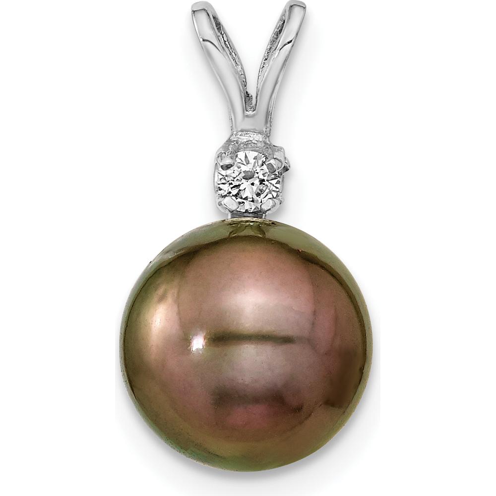 14K White Gold 9-10mm Black Round Tahitian Cultured Pearl Pendant with 0.05 Carat Diamond by Monteluci Fine Jewelry