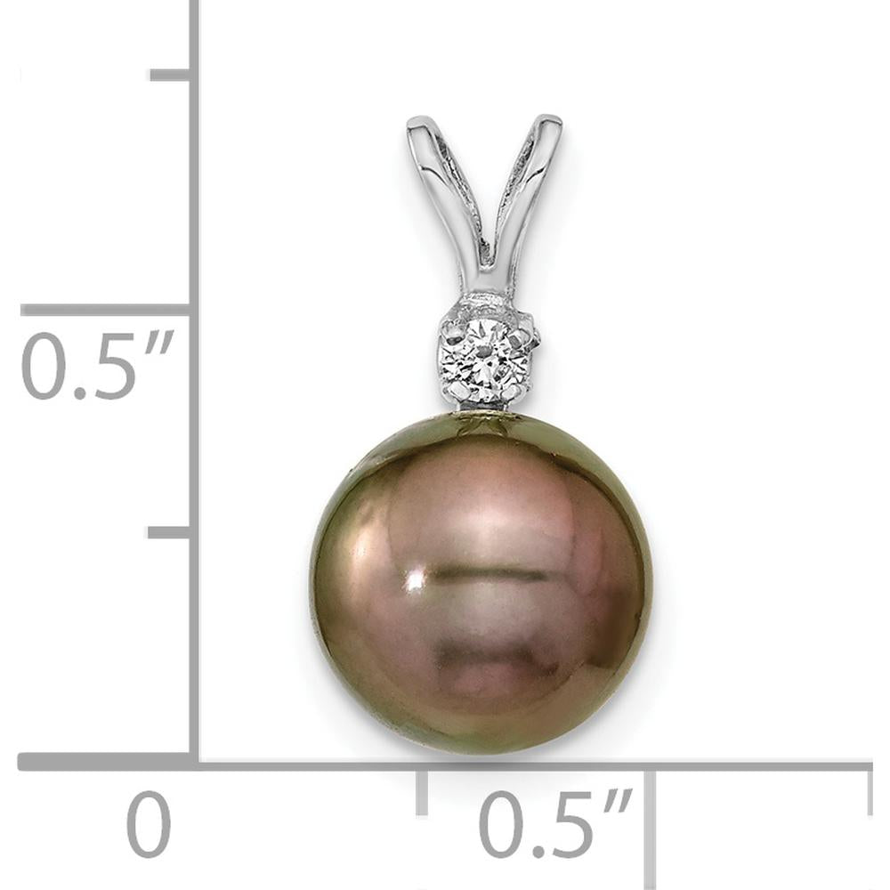 14K White Gold 9-10mm Black Round Tahitian Cultured Pearl Pendant with 0.05 Carat Diamond by Monteluci Fine Jewelry