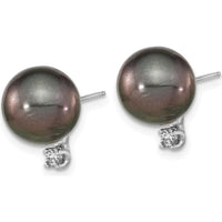 14K White Gold 9-10mm Black Tahitian Pearl and 0.10 Carat Diamond Post Earrings by Monteluci Fine Jewelry