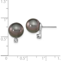 14K White Gold 9-10mm Black Tahitian Pearl and 0.10 Carat Diamond Post Earrings by Monteluci Fine Jewelry