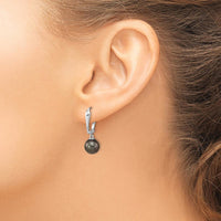 14K White Gold 9-10mm Black Tahitian Saltwater Cultured Pearl and 0.02 Carat Diamond Leverback Dangle Earrings by Monteluci Fine Jewelry