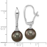 14K White Gold 9-10mm Black Tahitian Saltwater Cultured Pearl and 0.02 Carat Diamond Leverback Dangle Earrings by Monteluci Fine Jewelry