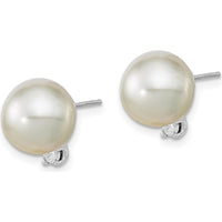 14K White Gold 9-10mm Round South Sea Cultured Pearl and .10 Carat Diamond Post Earrings by Monteluci Fine Jewelry