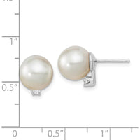 14K White Gold 9-10mm Round South Sea Cultured Pearl and .10 Carat Diamond Post Earrings by Monteluci Fine Jewelry