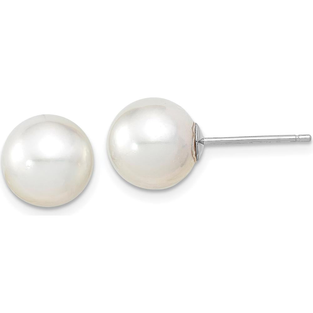14K White Gold 9-10mm Round South Sea Saltwater Cultured Pearl Post Earrings by Monteluci Fine Jewelry