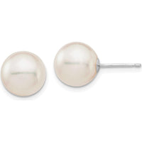 14K White Gold 9-10mm White Round Akoya Saltwater Cultured Pearl Post Earrings by Monteluci Fine Jewelry