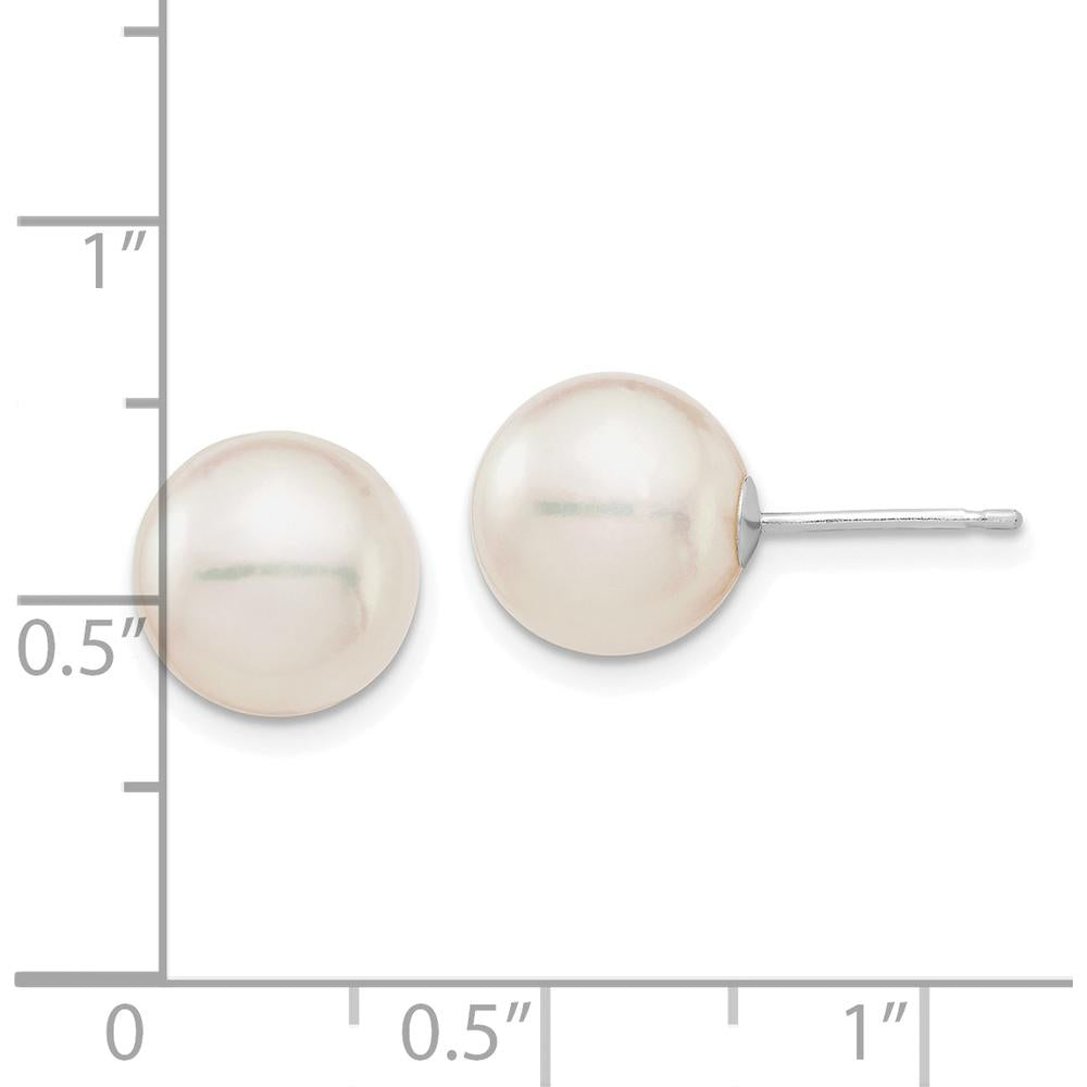 14K White Gold 9-10mm White Round Akoya Saltwater Cultured Pearl Post Earrings by Monteluci Fine Jewelry