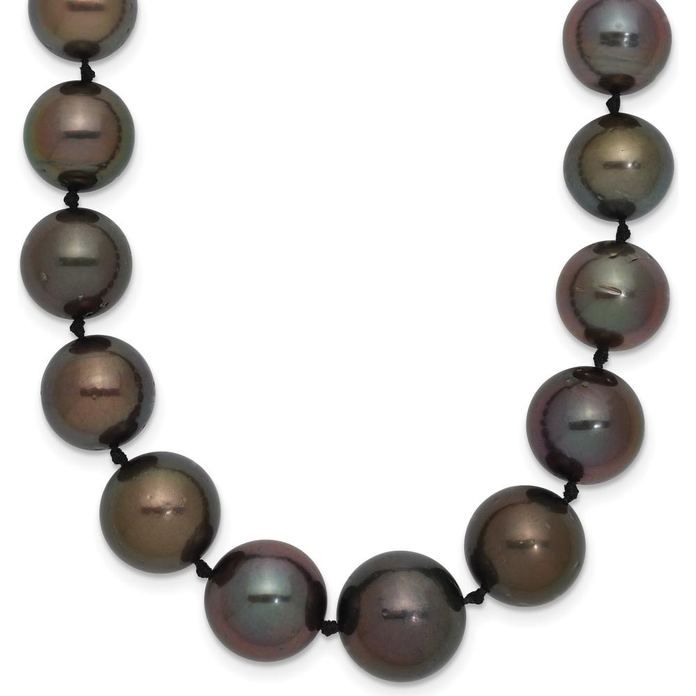 14K White Gold 9-12mm Black Semi-Round Tahitian Saltwater Cultured Pearl Graduated Necklace - 19" by Monteluci Fine Jewelry