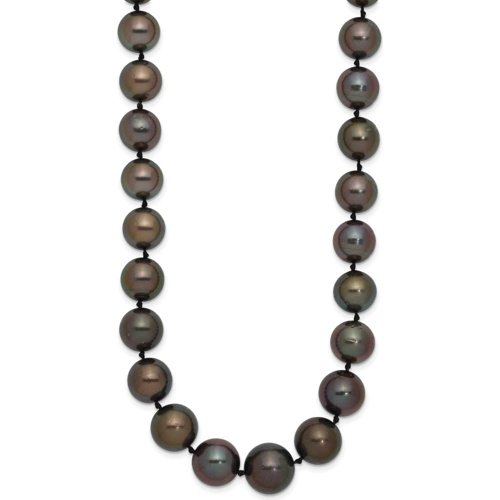 14K White Gold 9-12mm Black Semi-Round Tahitian Saltwater Cultured Pearl Graduated Necklace - 19" by Monteluci Fine Jewelry