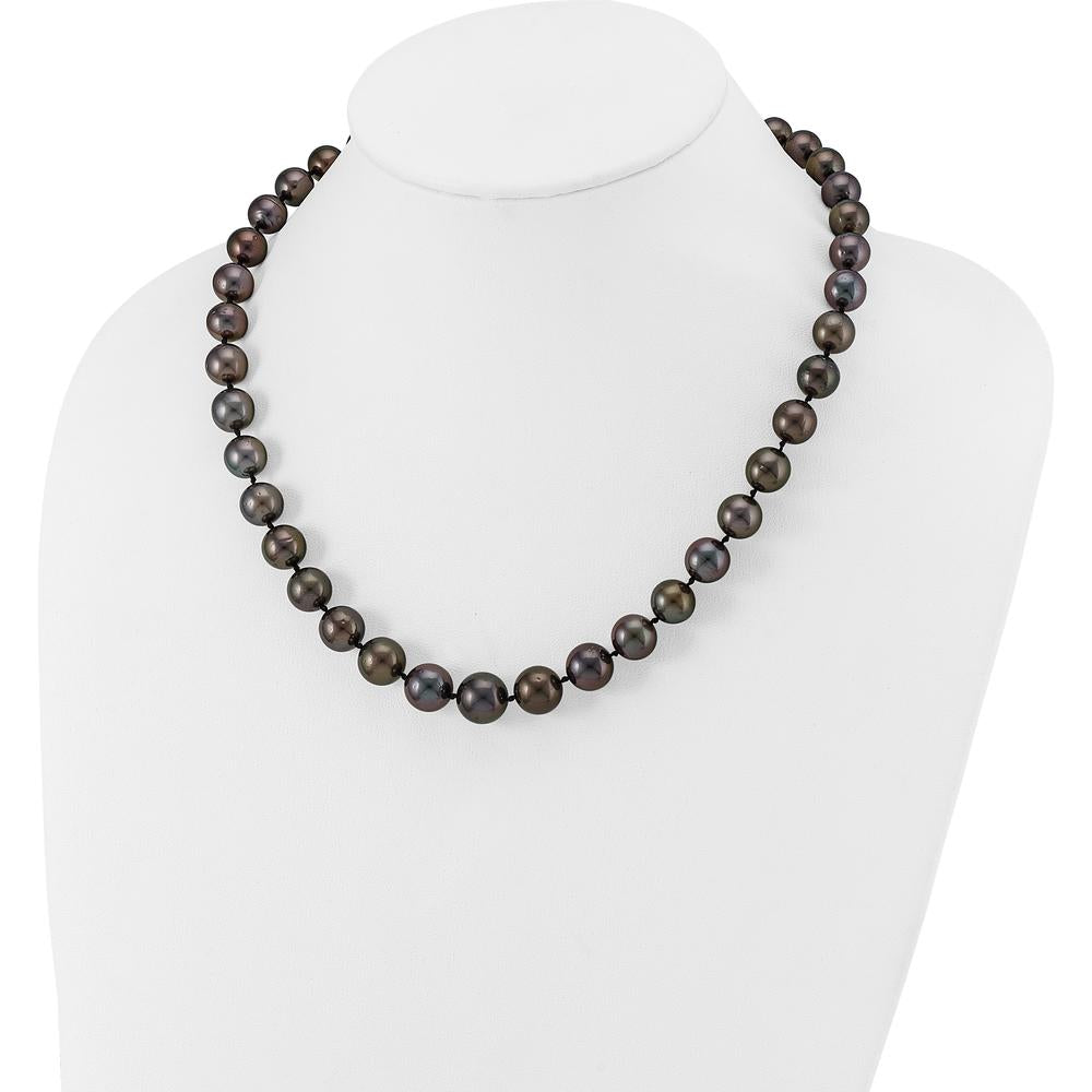 14K White Gold 9-12mm Black Semi-Round Tahitian Saltwater Cultured Pearl Graduated Necklace - 19" by Monteluci Fine Jewelry