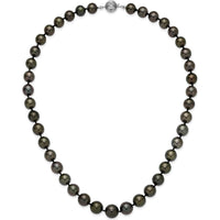 14K White Gold 9-12mm Black Semi-Round Tahitian Saltwater Cultured Pearl Graduated Necklace - 19" by Monteluci Fine Jewelry